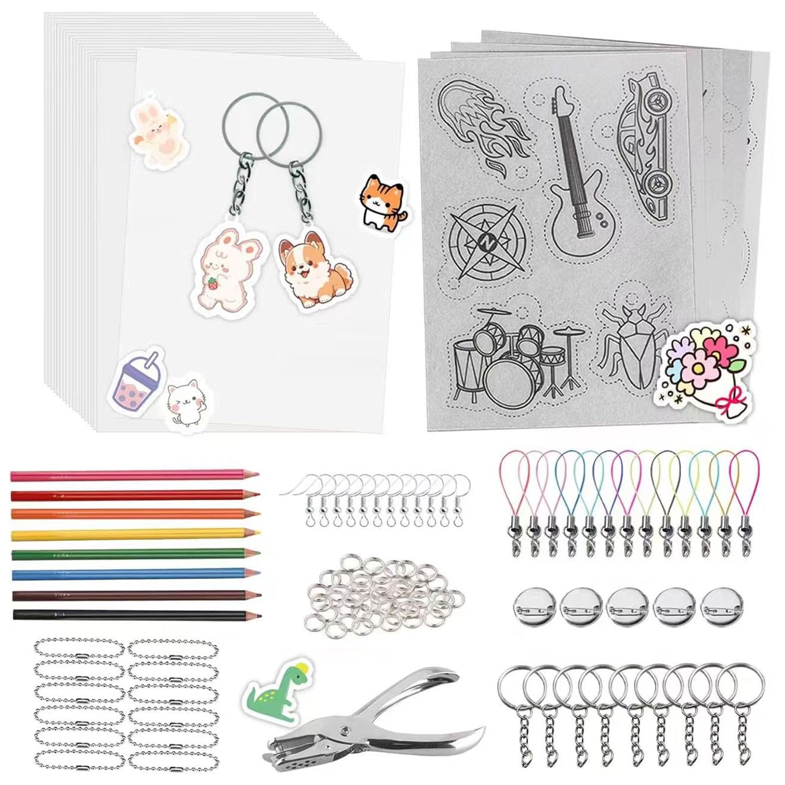 SZEBISOA Schrumpffolie Set 46 Teile - DIY Bastelset Für Schlüsselanhänger