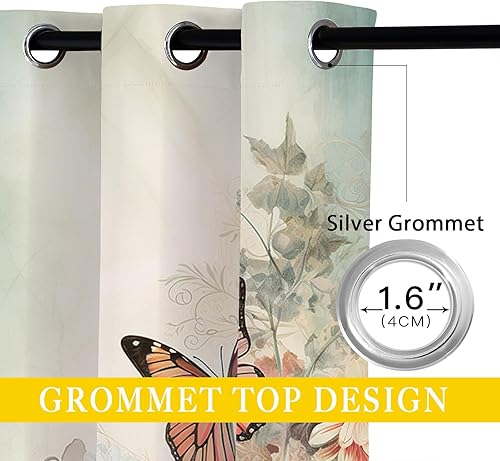 Miniatura 4 de Cortinas opacas de mariposa para decoración del hogar, acuarela hermosas flores, ojales, aislamiento térmico, cortinas de oscurecimiento para
