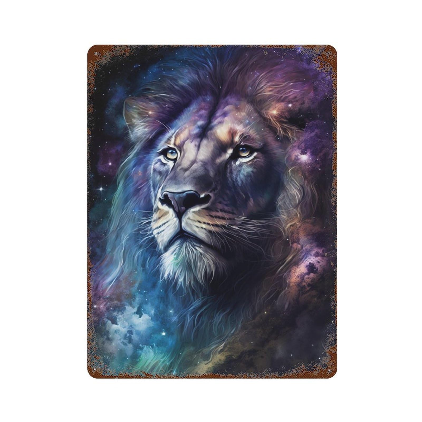 Cosmic Lion Art Print-25 Vintage Rust Metal Sign 15.7"x11.8", Shabby Chic Decor for Living Room, Hallway And Home Decor