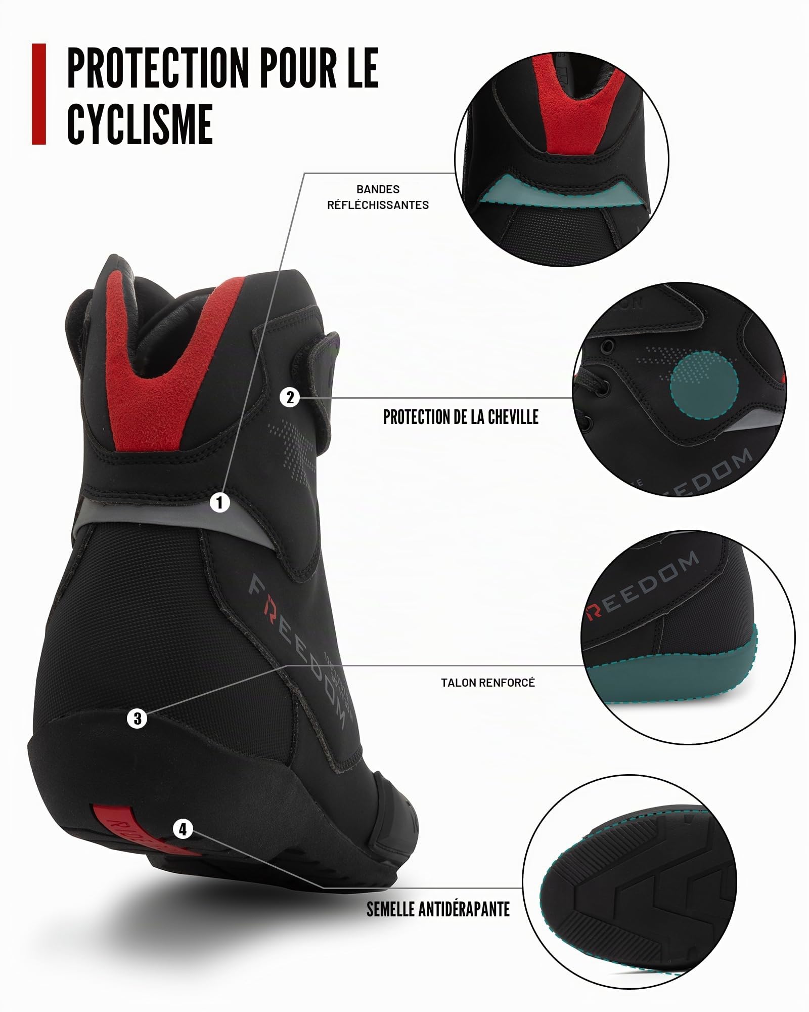 RIDEIRON Bottes Moto Hommes Normes CE Chaussueres Motard Antidérapante | Bottes moto de type adventure touring dotées de fermetures éclair latérales et d'une protection des chevilles