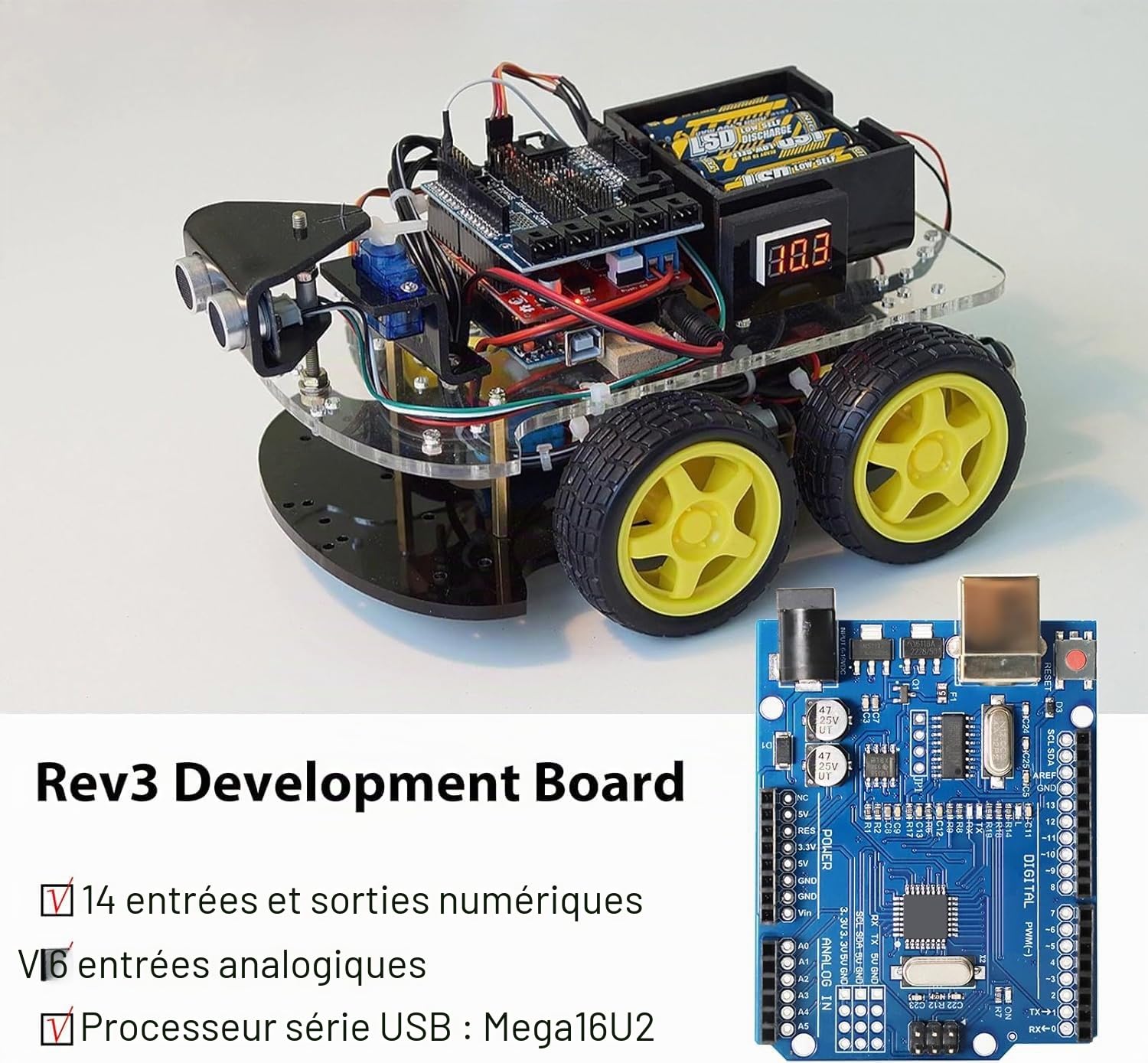 Rev3 Conseil de Développement avec 328 Microcontrôleur Binghe 4 pièces Rev3 Carte avec USB Câbles 16 MHz 2 KB pour Les projets électroniques Compatible avec Arduino
