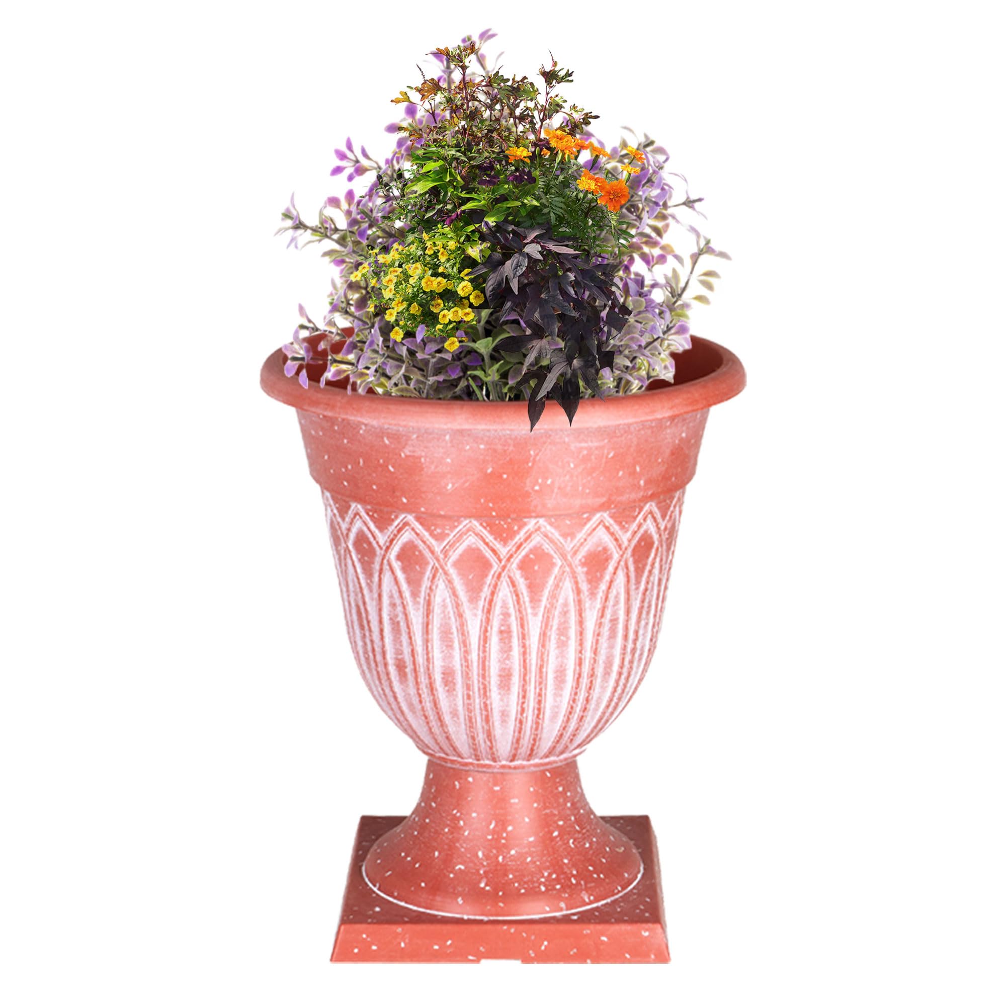 SG Traders Large Urn Plant Pot Stand, Flower Pots Outdoor Garden Planters, Indoor Plant Pot, Tall Planter with Drainage Holes, Strong Plastic Patio Home Plants,