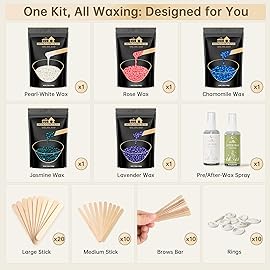 Lifestance Wax Beads Set, 5 Kinds of Waxing Beads, Hard Wax Beans with 57 Items Silicone Spatulas, Perfect for Any Waxing Warmers, Wax Beads for Hair Removal for Bikini Underarm Face Body