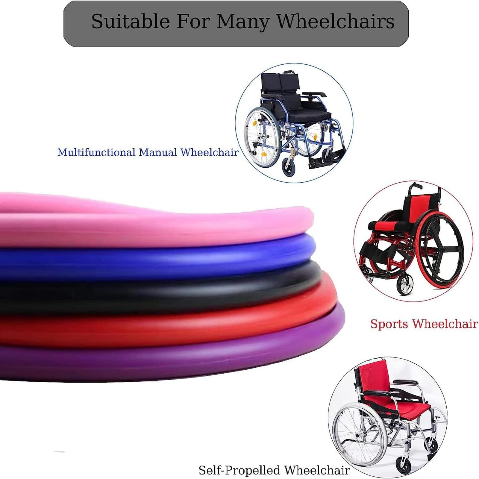 1 par de fundas para aros de silla de ruedas, cubiertas antideslizantes de silicona para aros de empuje de silla de ruedas de 22/24 pulgadas, para cubierta de rueda trasera de silla de ruedas ( Color