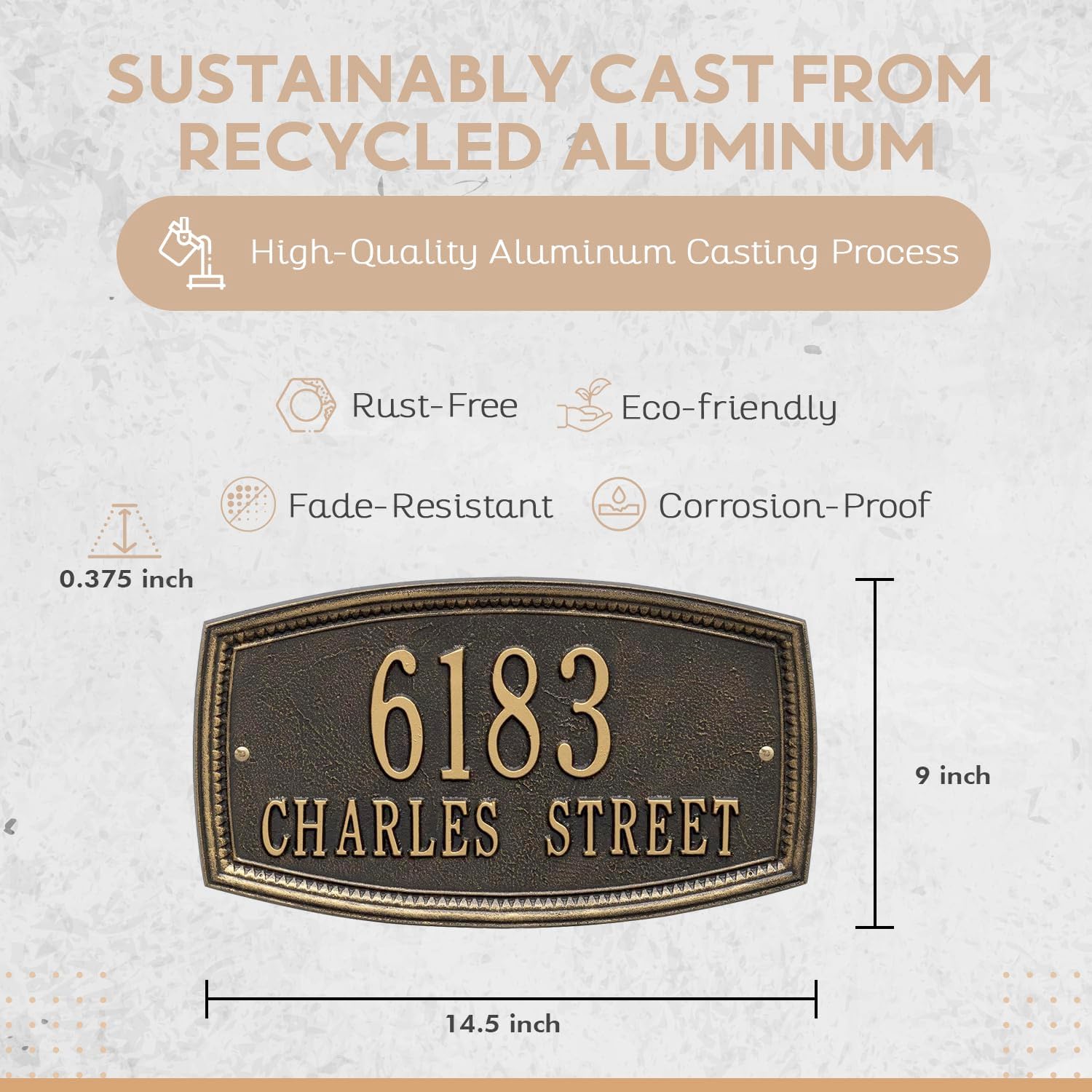 Whitehall Crosswell Address Plaque – Personalized Cast Metal House Number Sign, Two Lines Wall Plate – Ideal for Home, Mailbox, Street, Driveway, & Lawn – 6 Colors Available