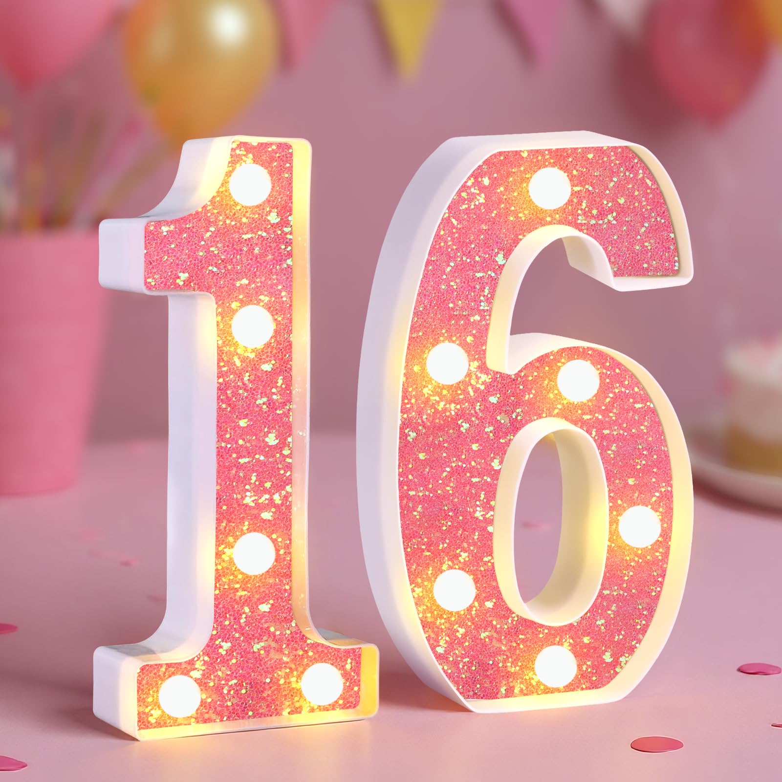 Numeri luminosi a LED per 16° compleanno, con luci rosa per ragazze, cartello luminoso per festa di compleanno, sfondo, anniversario, decorazione per la casa, rosa