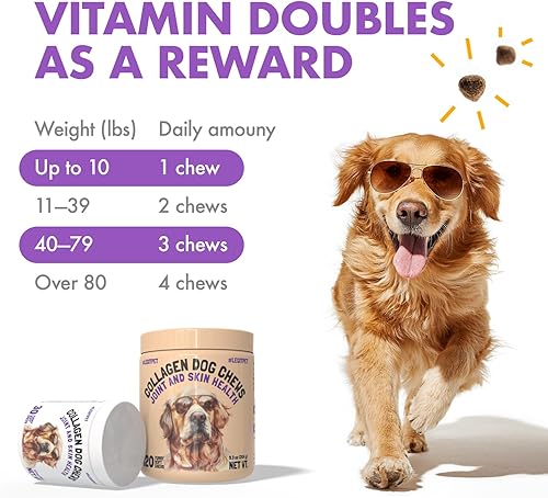 Miniatura 4 de Masticables de colágeno para perros para la salud de las articulaciones y la piel, 120 masticables suaves para todas las razas, movilidad,