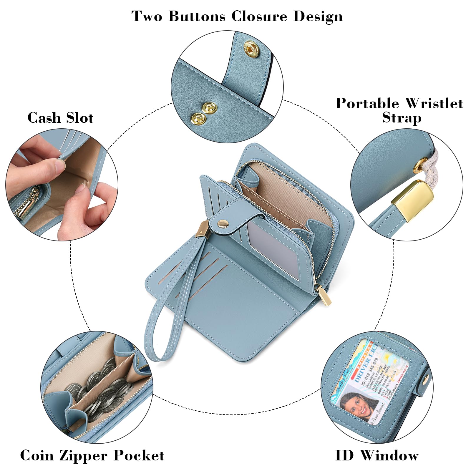 GAEKEAO Portafoglio Donna Piccolo Bloccaggio RFID Portamonete con Cerniera e chiusura a Scatto Scomparti per Carte Multipli Porta Carte di Credito