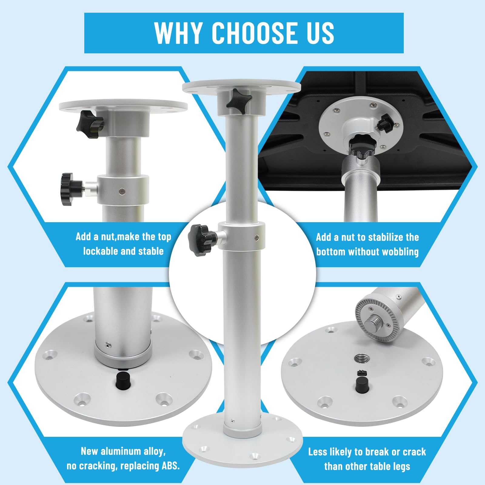 RV Adjustable Table Leg Base Aluminum RV Table Legs