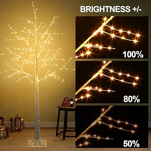 Miniatura 5 de Árbol de abedul con luces LED, árbol de Navidad, árbol de Navidad de 320 luces LED de 5 pies con luces de hadas, 4 modos de iluminación, ramas de