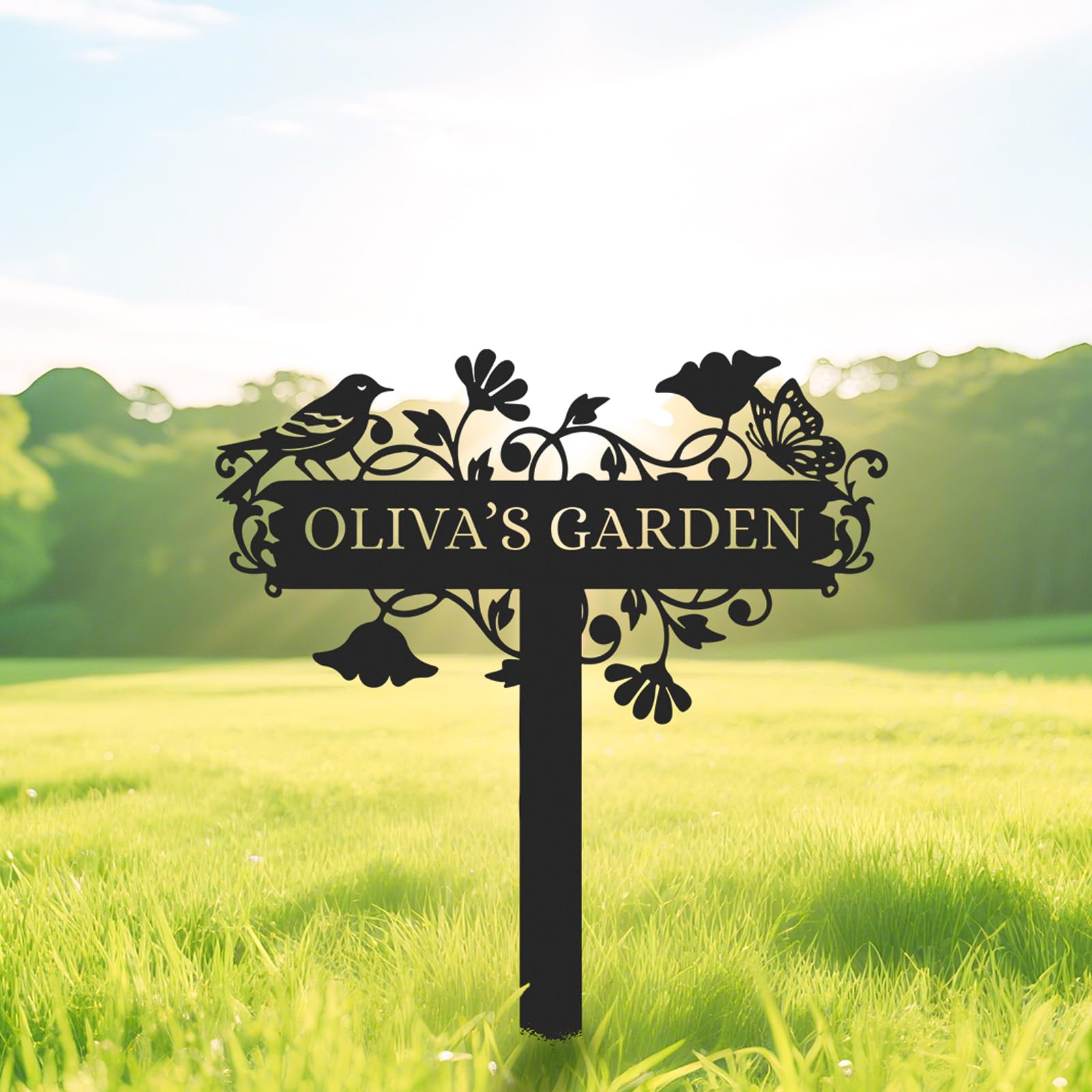 GemMyShin Personalized Garden Sign with Bird & Flower– Custom Garden Decor for Outside Metal Outdoor Name Sign for Yard, Lawn, Patio Decor – Custom Yard Signs With Stakes, Home Gift