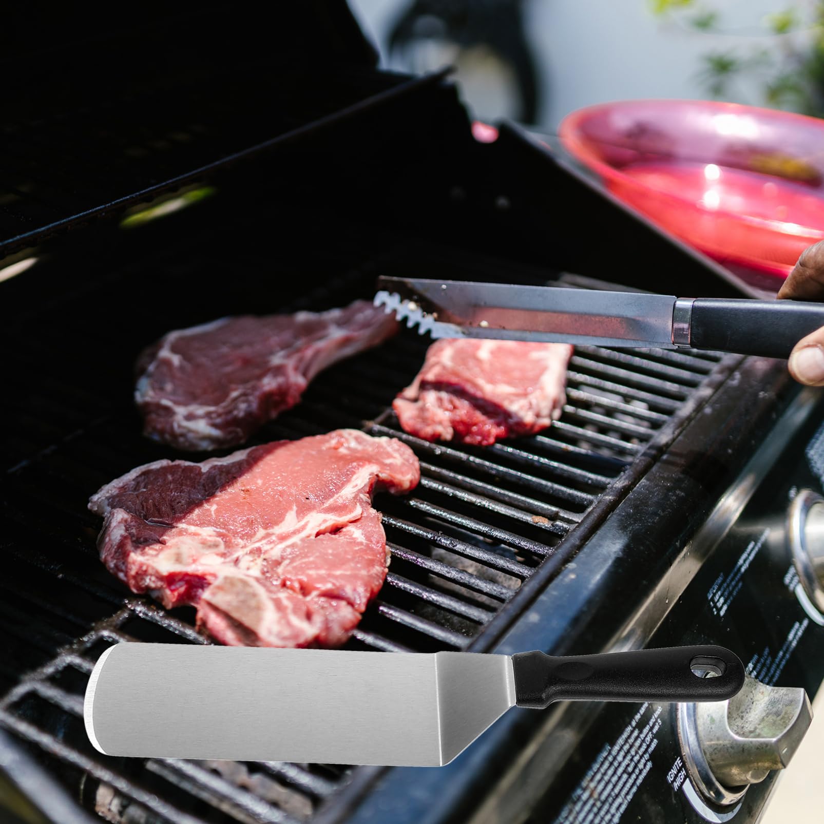 Alipis Facili da Pulire Set di 3 Spatole in Acciaio Inossidabile per Cucina Manico in Plastica Pp per Friggere e Barbecue in Casa