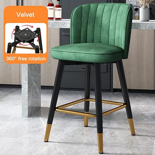 Miniatura 4 de Taburetes de bar giratorios de terciopelo con respaldo para isla de cocina, comedor y sillas tapizadas para bar en casa.