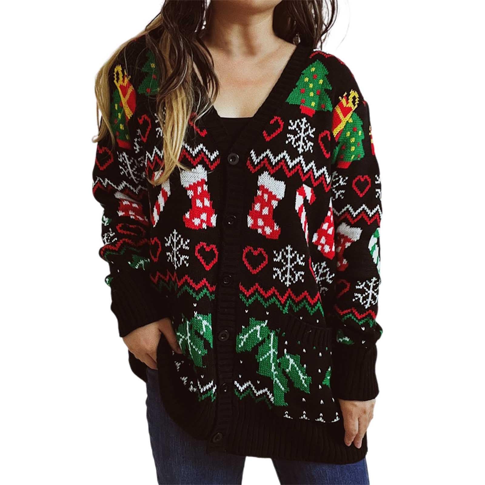 Maglioni vintage natalizi da donna 2024 autunno maglione leggero 2024 per le donne lavorato a maglia comodo scollo a V inverno autunno maglione allentato maglione autunno autunno manica a pipistrello
