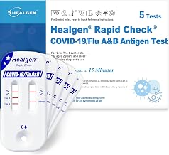 Healgen Rapid Check COVID-19, Flu A&B Antigen Test Kit, The First FDA Authorized OTC 3-in-1 Flu & COVID Home Test, Easy to Read Dual Windows, Results in 15 Mins, 5 Test