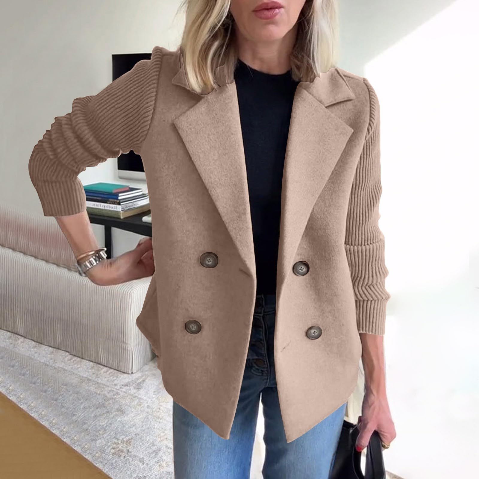 Generisch Cardigans pour femme élégant business - Blazer pour femme - Cardigan sportif à revers - Pull épais - Manteau en tricot ample - Avec boutons - T-shirt à manches longues - Pour femme - Tenue