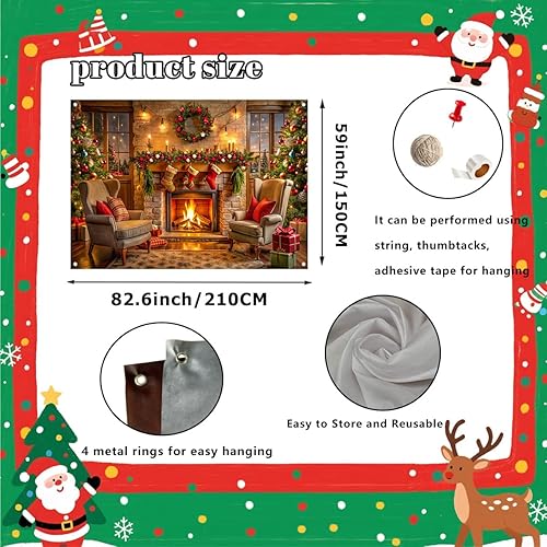 Miniatura 2 de Telón de fondo de Navidad de 82.6 x 59 pulgadas para fotografía de Navidad, telón de fondo de chimenea, fondo de Navidad para fotografía, decoración