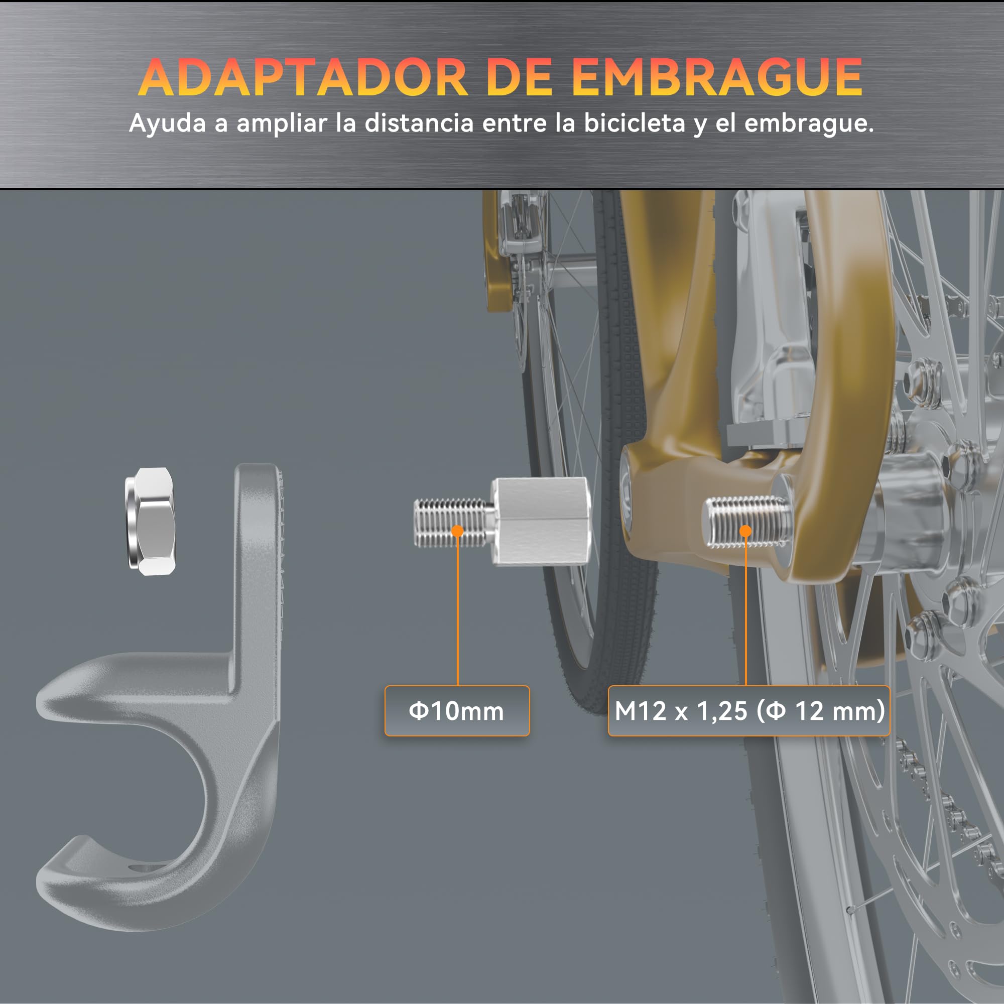 Adaptador de Eje de Bicicleta para TamañO de Rosca de M12 X 1,25 Eje Pasante, Adaptador de Acoplamiento de Remolque de Bicicleta