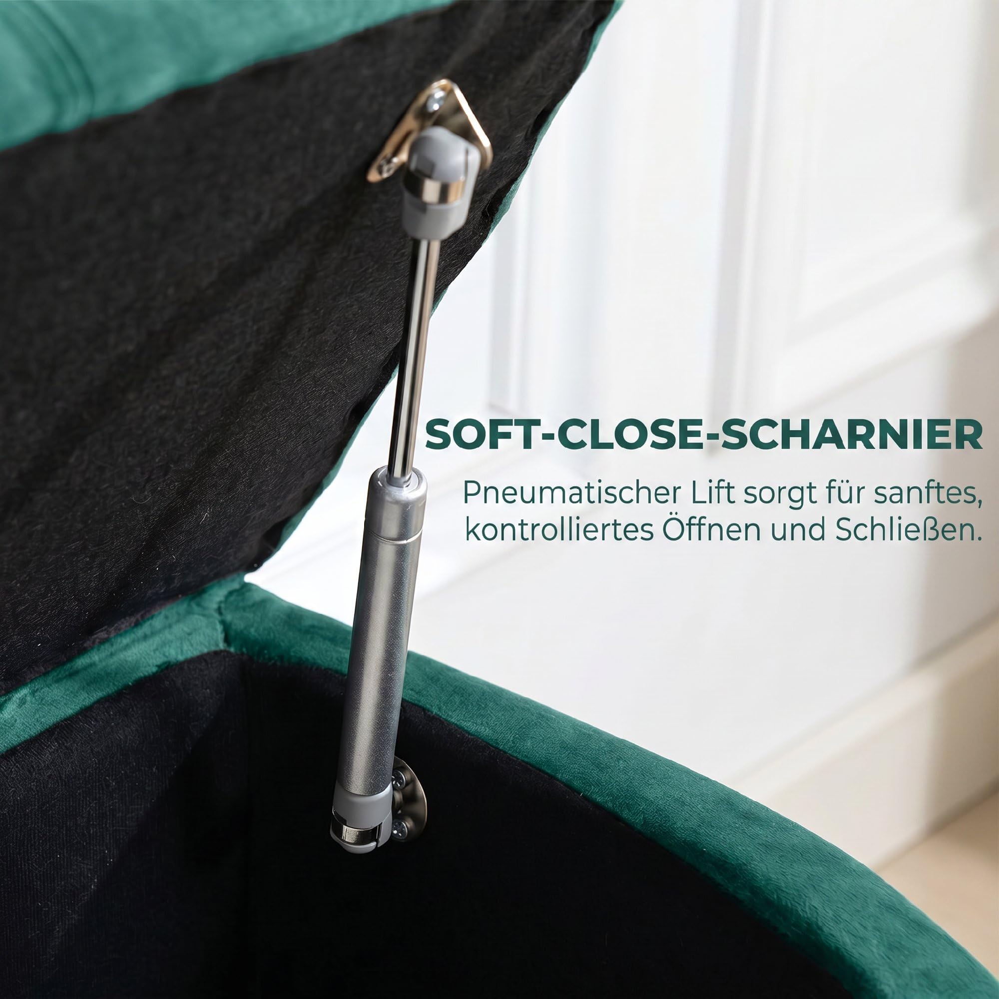 HOMCOM Sitzbank mit Stauraum Polsterbank mit Samtoptik, geöffnetem Deckel Sitztruhe mit Holzbeine, Truhenbank für Wohnzimmer Flur Schlafzimmer 120 x 46 x 42 cm Dunkelgrün