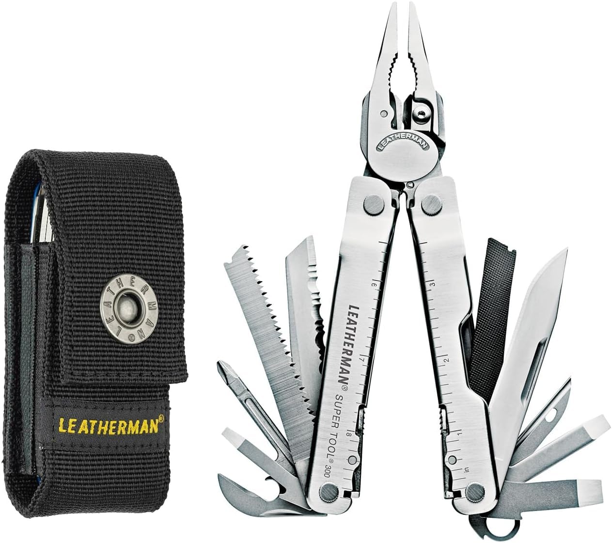 Super Tool 300 - DIY Multi-Tool Made in The USA with All Locking Blades and Tools in Stainless Steel with a Black Nylon Holster