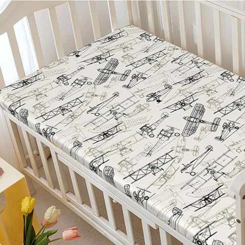 Miniatura 3 de Sábanas bajeras para cuna pequeña con temática de avión, sábanas portátiles para cuna para niño o niña, 24 x 38 pulgadas, verde oliva, bronceado,