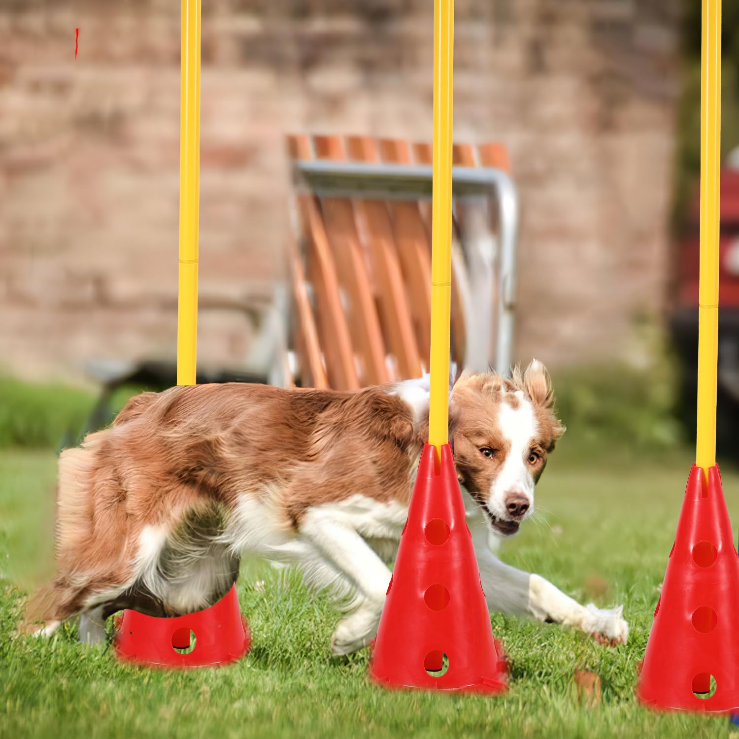 Steckhürdenset 12 Kegel mit 6 Stangen, Agility Hürden Steckhürden Set, Koordinationstraining für Kinder Hunde Teamsport Fussball, Multifunktionskegel, für Fußball, Hundesport