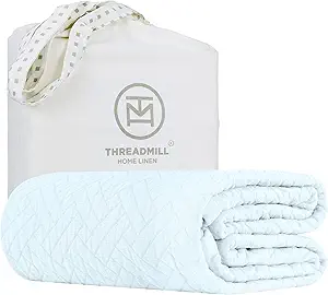 Threadmill Luxury Cotton Blankets for Twin Size Bed | All-Season 100% Cotton Twin Blanket for Bed | Criss Cross Jacquard Lightweight, Soft & Cozy Coverlet, 350GSM, 68 x 90 inches | Light Blue