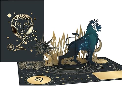 Miniatura 6 de iGifts And Cards Leo - Tarjeta emergente de cumpleaños, felicitación de astrología del zodiaco 3D, diseño de constelación de león celestial, 5 x 7