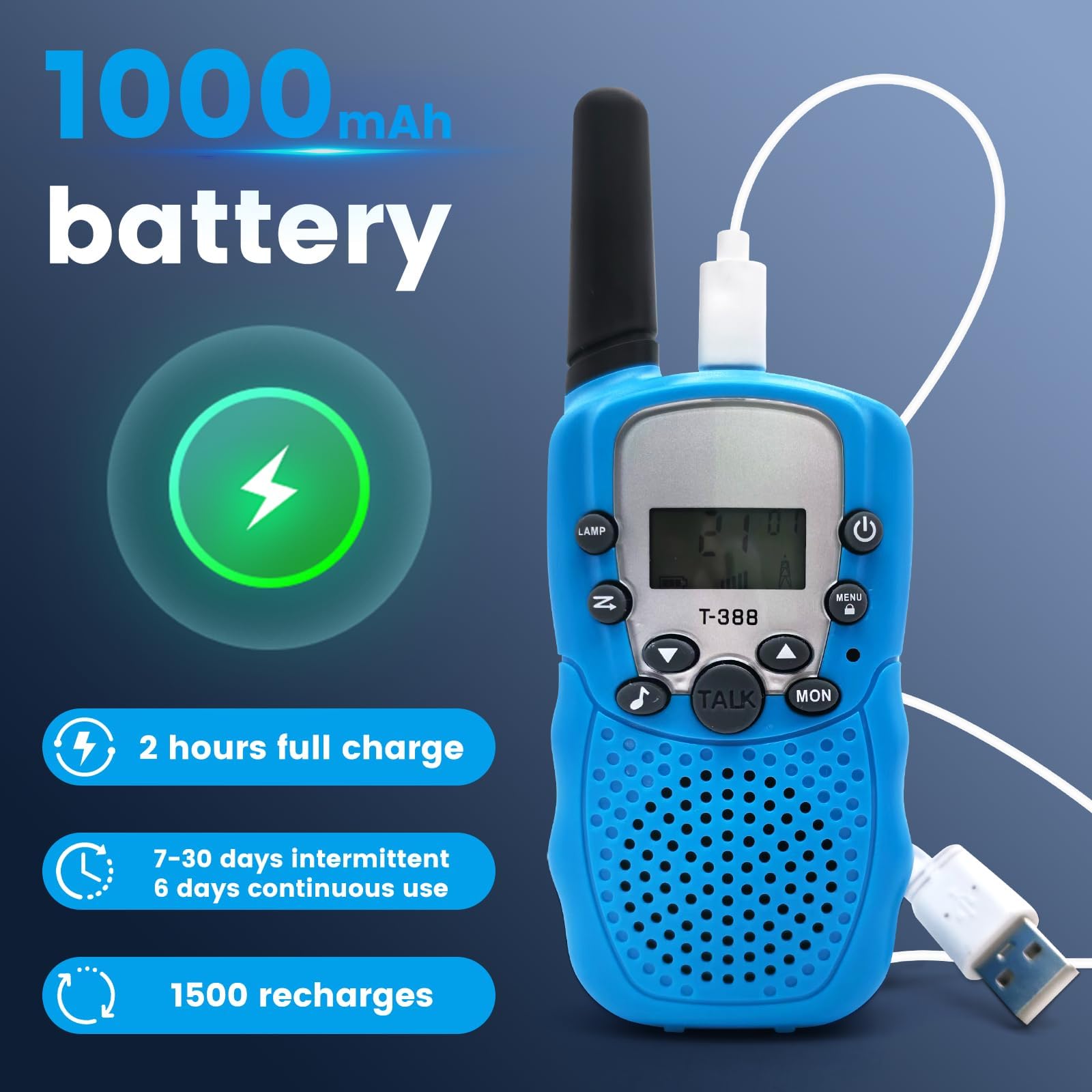 Walkie Talkie zestaw dla dzieci, 388 radiotelefon dla dzieci, z akumulatorem wielokrotnego ładowania, 8-kanałowy radiotelefon PMR 446, zasięg do 2 – 3 km (zestaw 2 szt.) w kolorze kamuflażowym