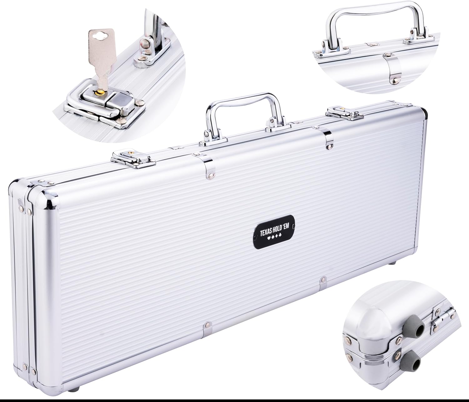 Engelhart - 320915 - Poker Set - Silver Metal Case - 500 11.5g Chips without Number + 2 Card Games, 1 Dealer Button, 5 Dice