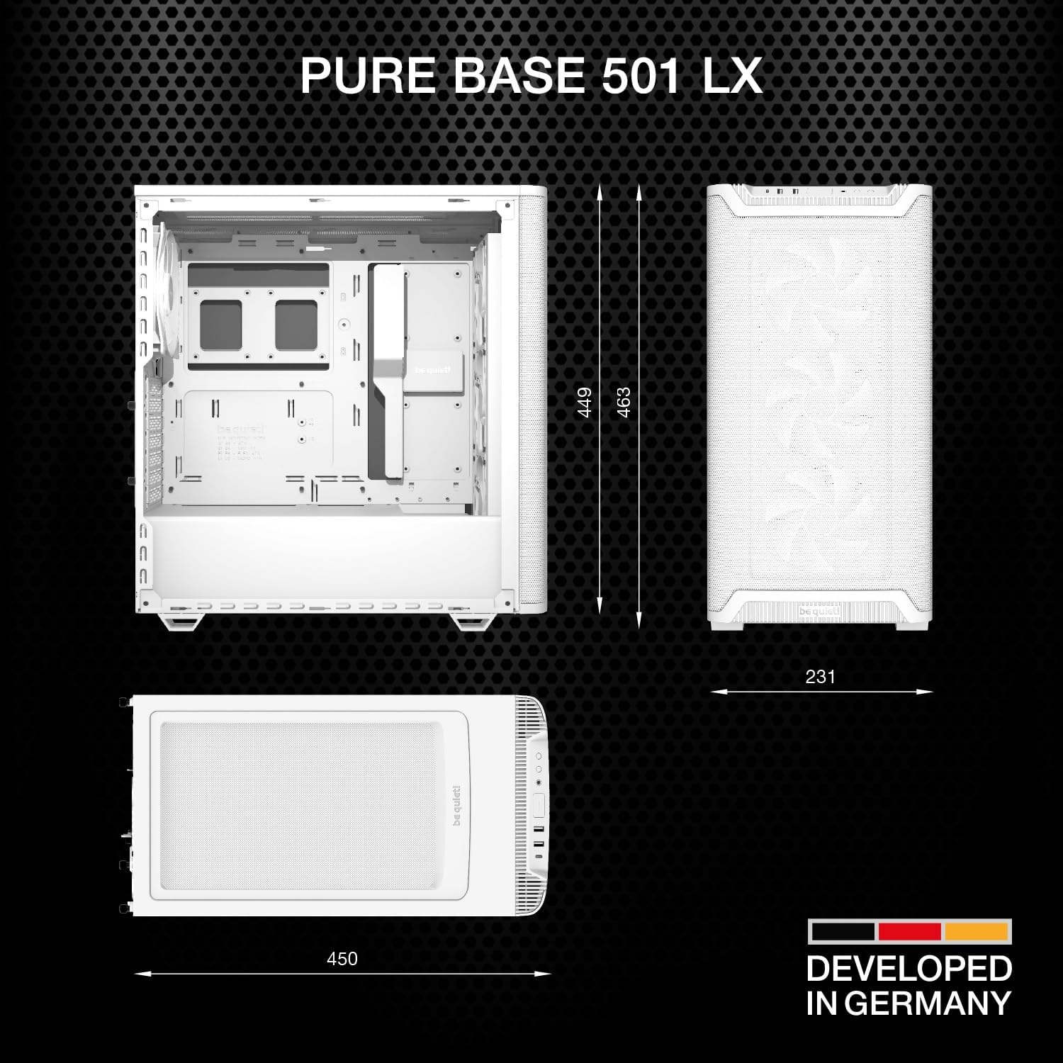 be quiet! Pure Base 501 LX White Mid-Tower ATX Case | High Airflow | 4 Preinstalled Light Wings LX PWM Fans | ARGB Lighting with Controller and PWM hub | Optimized Air Pressure Case | BGW79 - 7