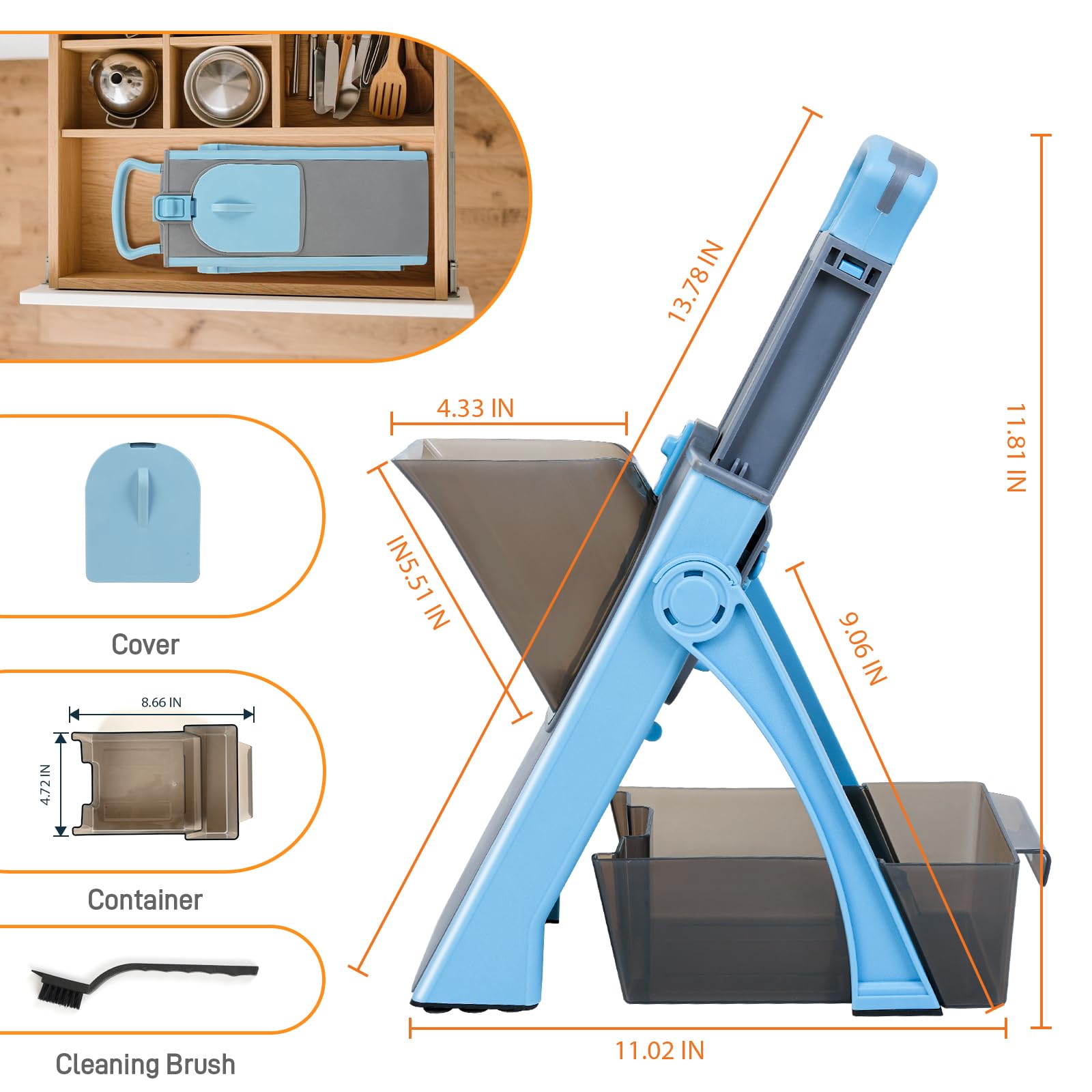 Safe Mandoline Slicer Plus - Tritaverdure regolabile, lama in acciaio inox, senza BPA, colore: azzurro cielo