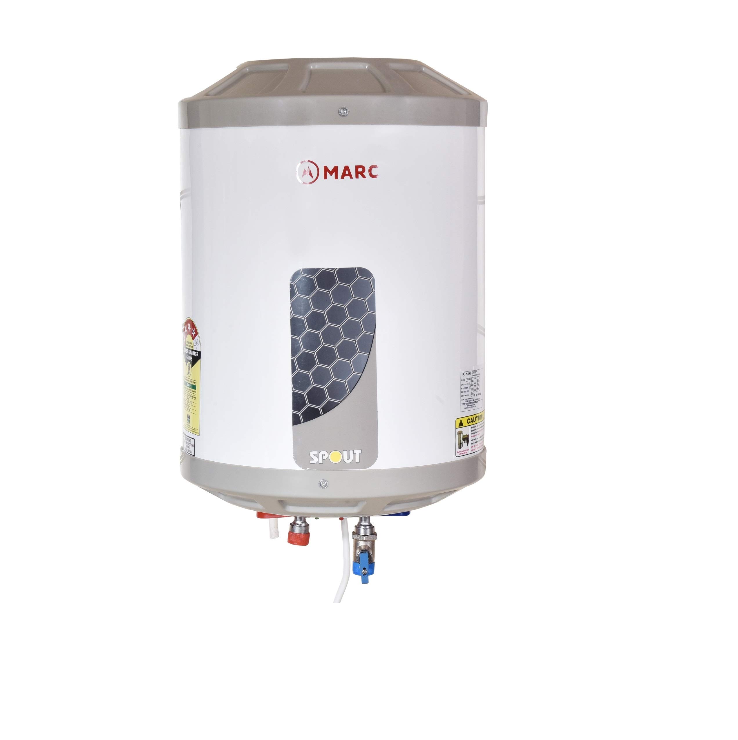 Buy MARC SPOUT 25L Storage Water Geyser: 2 KW : SS Tank : 4 Star Ratings: 8  BAR : ISI : 5 Years Warranty on Tank : Capillary Thermostat - Grey, Medium  Online at Low Prices in India - Amazon.in