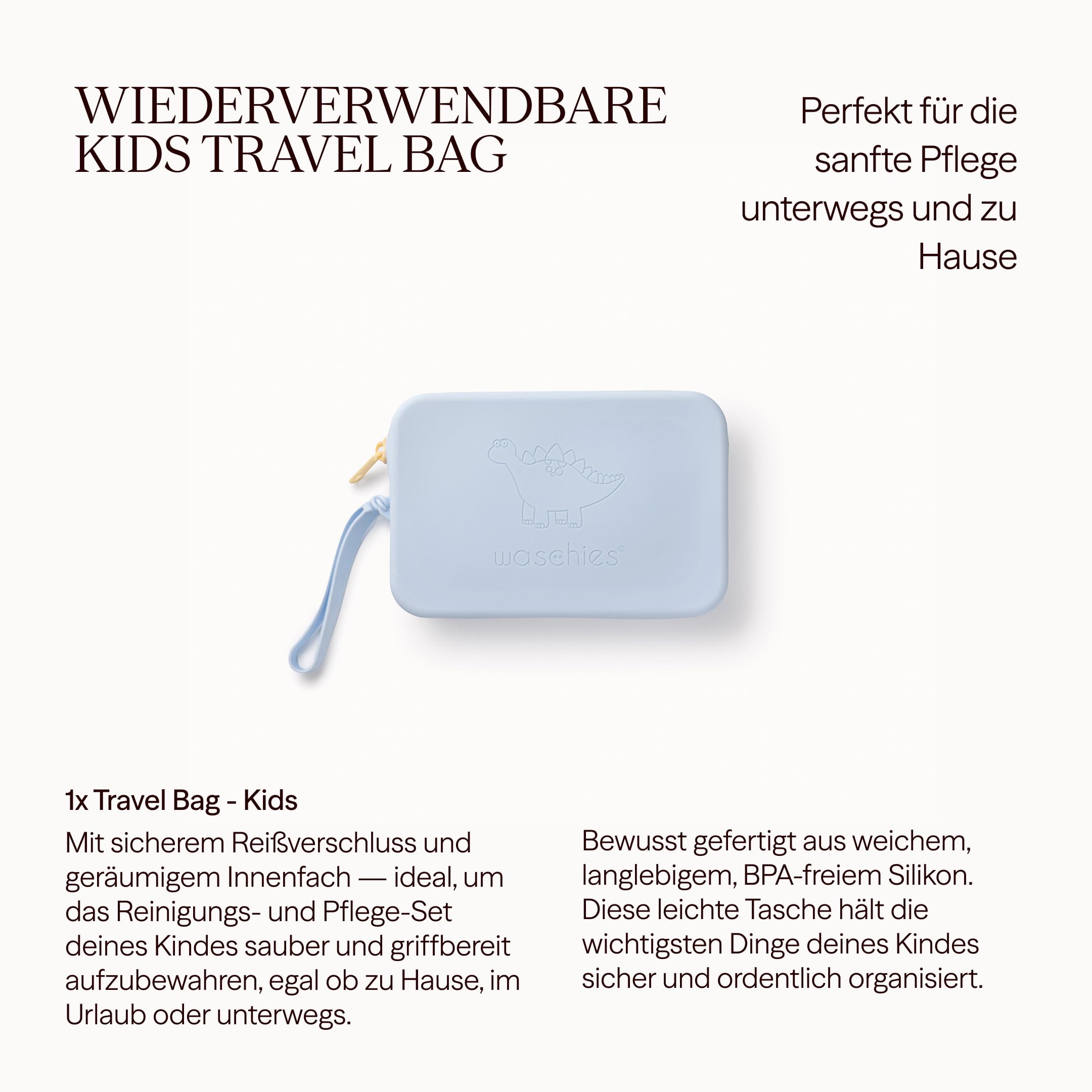 waschies "Travel Set Kids" nachhaltige & wasserabweisende Aufbewahrungstasche inkl. wiederverwendbarer Waschpads für Unterwegs, waschbar, Reise- und Geschenkset (Pastel Yellow)