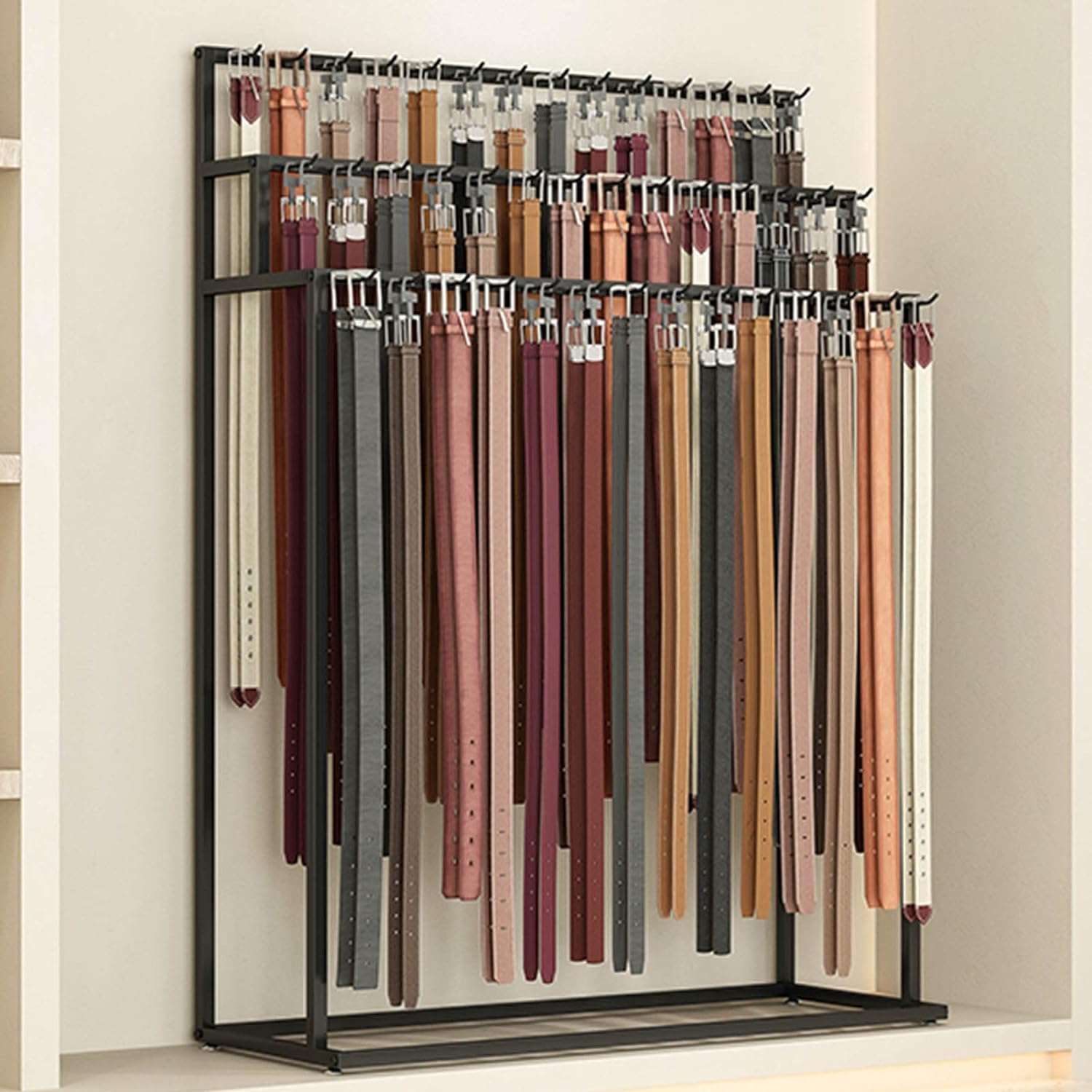 Metal Belt Rack, Tie Display Rack, Modern Floor Hanging Hook, Scarf Holder, Belt Bin Storage Rack, Tie Storage Rack,Noir-80x40x150CM