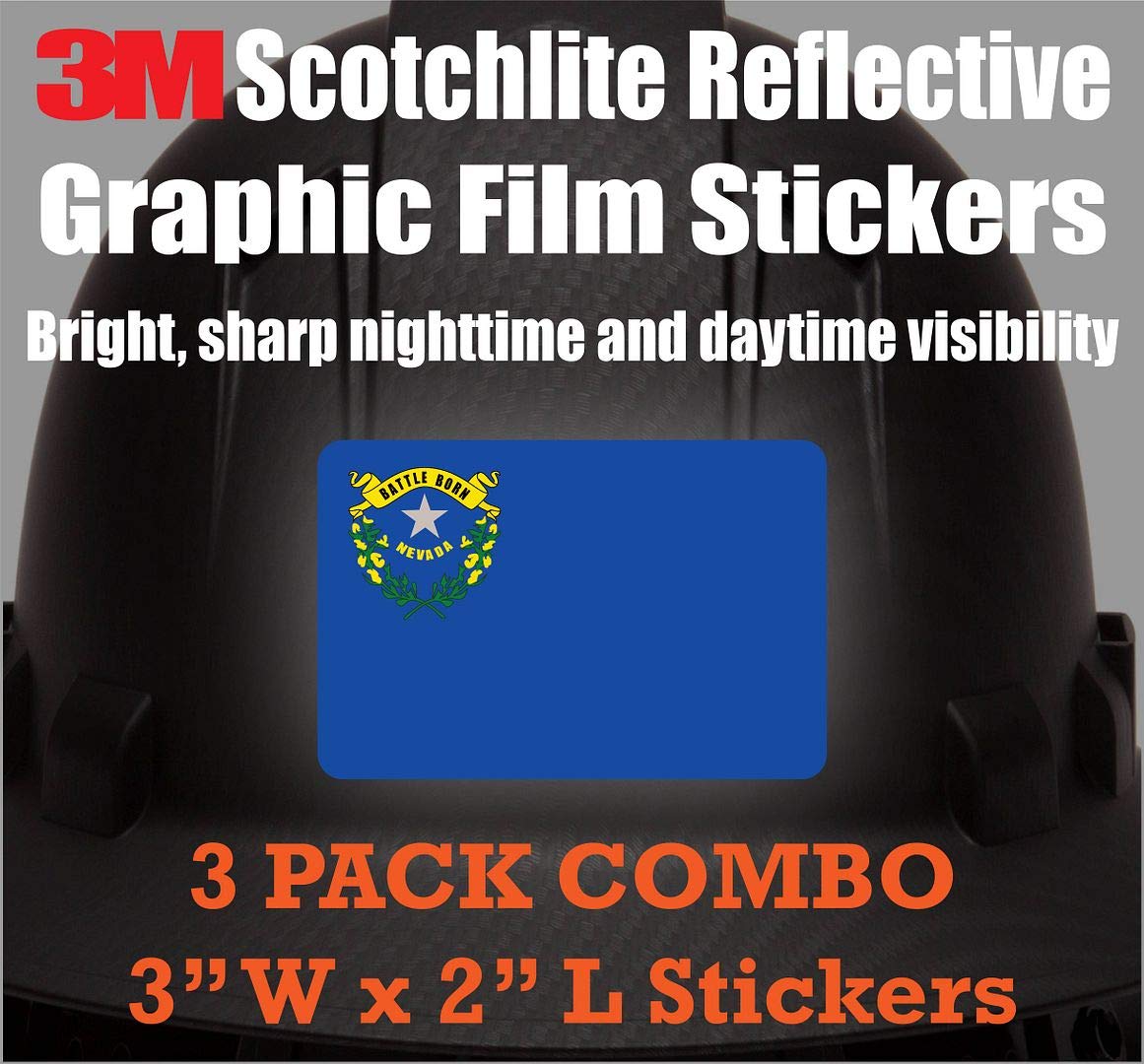 (x3) 3M Reflective Nevada Flag Stickers | Versatile Safety Decals | Flag of Nevada Sticker Decals | Perfect for Hard hats, laptops, bikes, toolboxes and more!