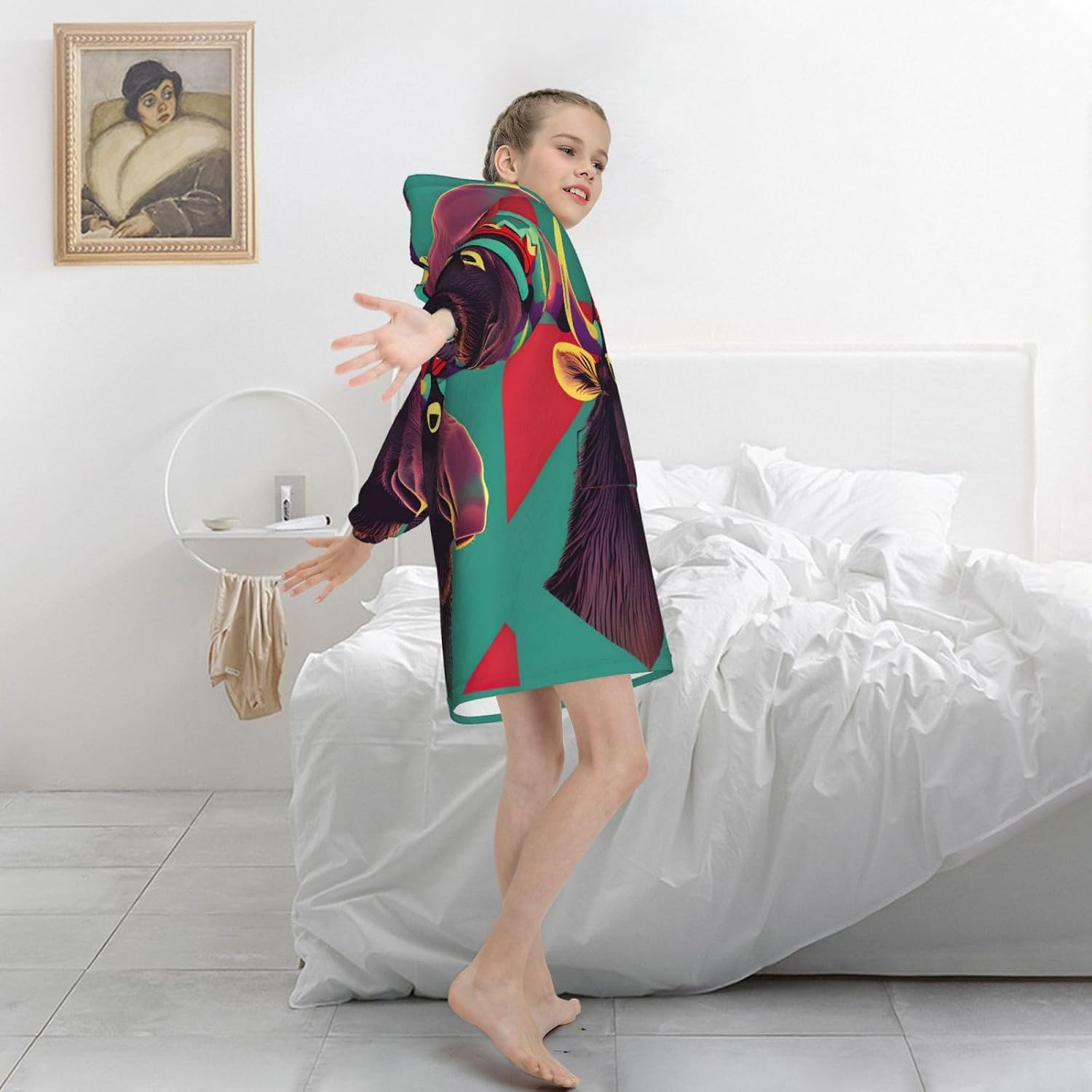 Moose Print Oversized Blanket Hoodie, Wearable Blanket Hooded,Hooded Pullover With Pocket