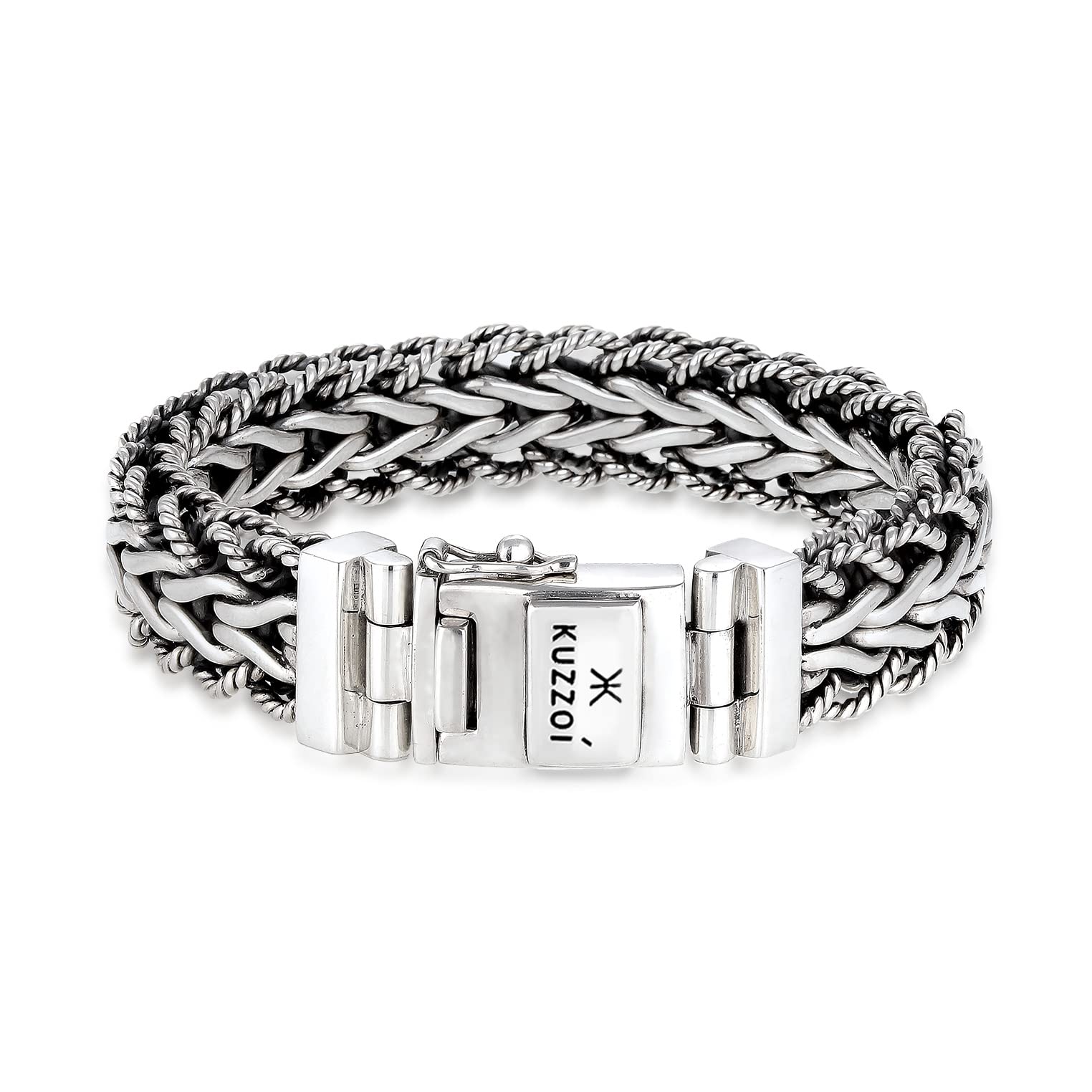 Kuzzoi handgefertigtes Silber Panzer-Armband aus massiven 925 Silber 15 mm