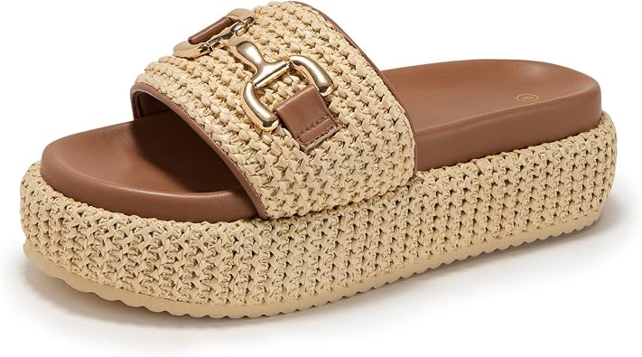 Platform Sandals Women Espadrille Raffia Slides Summer Beach Shoes