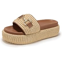 Womens Platform Sandals Cute Raffia Espadrilles Slip on Sandals Boho Open Toe Woven Straw Slides Sandals