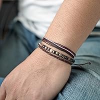 Vista 2 de Handmade Natural Stone Beaded Healing Bracelet Gift for Men Adjustable Rope String Bracelet