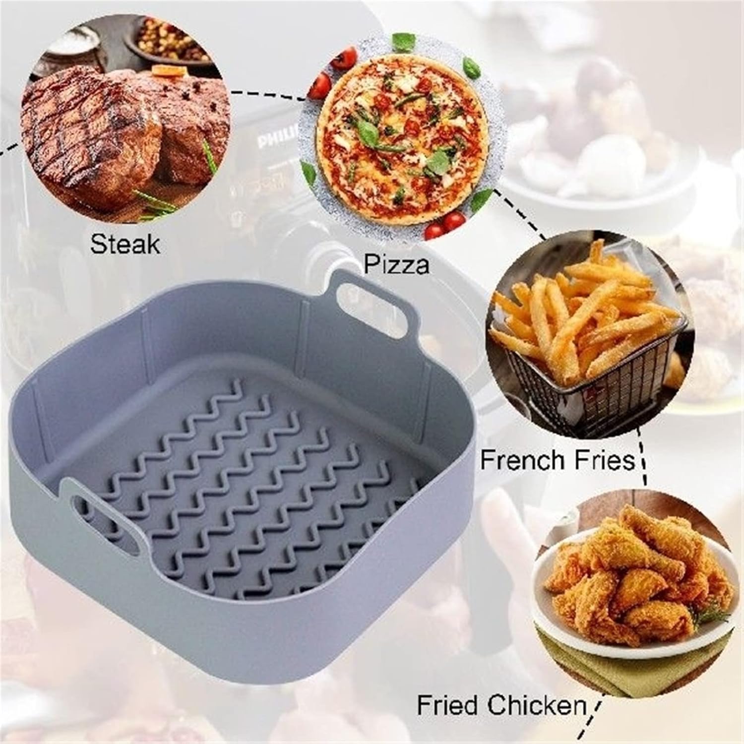 2Pcs Air Fryer Silicone Pot 8 Inch Silicone Air Fryer Liners Basket Food Safe Non Stick Air Fryer Accessories Reusable Replacement Parchment Air Fryer Liner Paper Fits 3.6 To 6.8QT Air Fryer Square : Home & Kitchen
