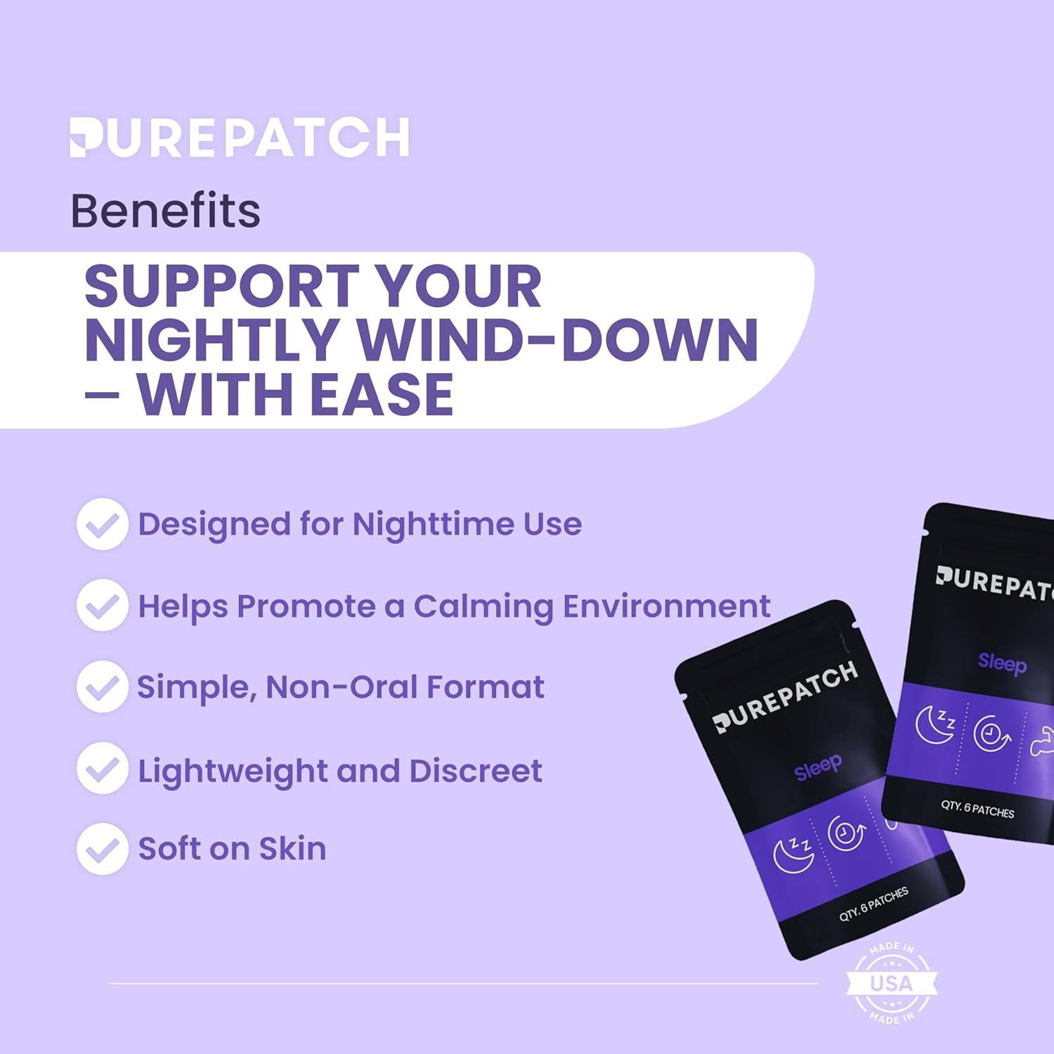 Pure Patch Sleep Patch – Plant-Based Vegan Topical Patch – Magnesium Glycinate – GABA – L-Theanine – Apigenin – Non-Ingestible – Water-Resistant – Gentle on Skin – Gluten Free – Made in USA –30Patches