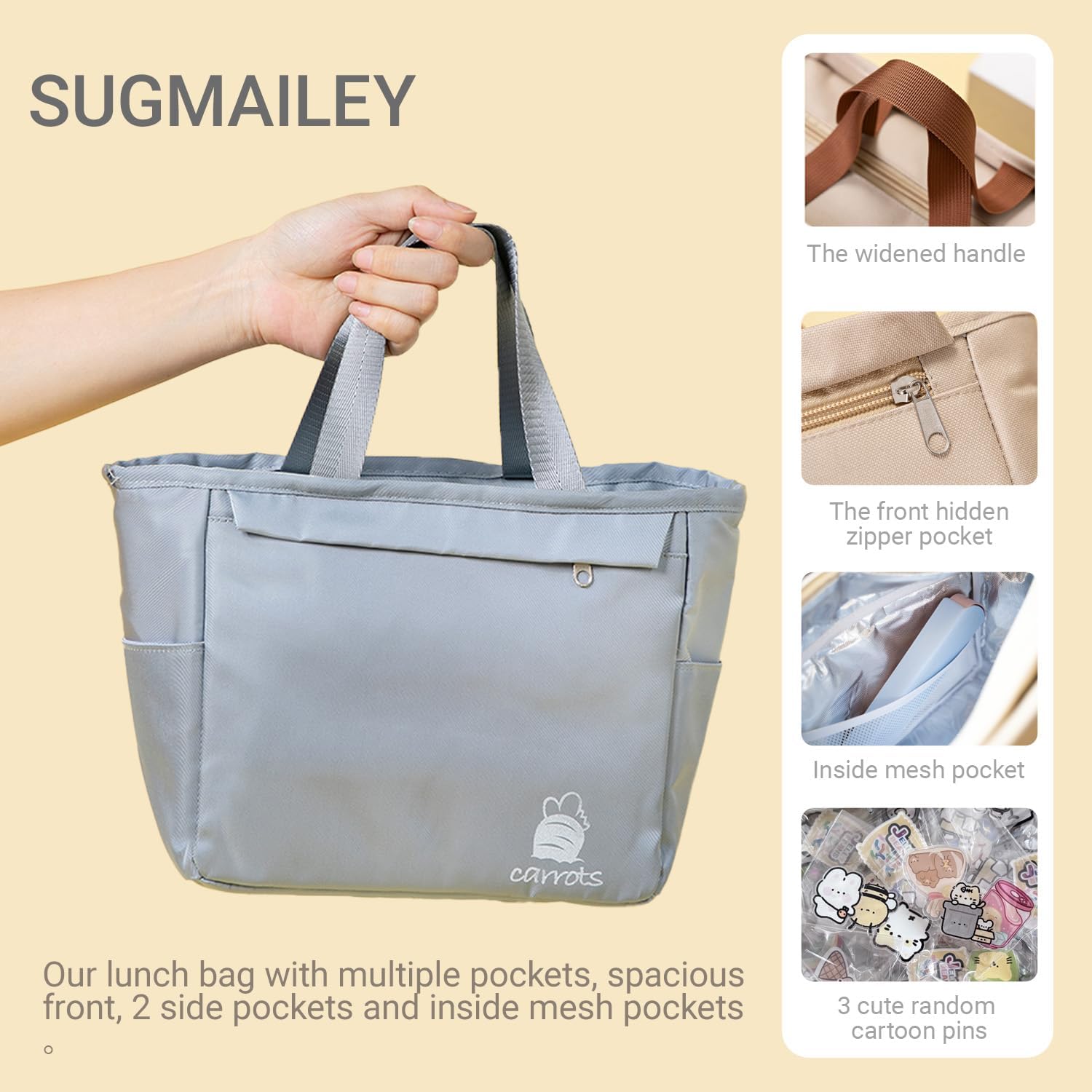 Premium Insulated Lunch Bag for Women, Small Reusable Lunch Box with Multiple Pockets, Cute Cooler Tote for Work Outdoor Picnic(Blue) - Image 3