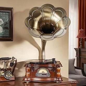 Wooden Vintage Gramophone Record Player, Retro Phonograph Record Players,Audio Turntables Vinyl Music Player,Decorative Gramophone Player with USB Play & Remote Control for Home/Christmas/Party