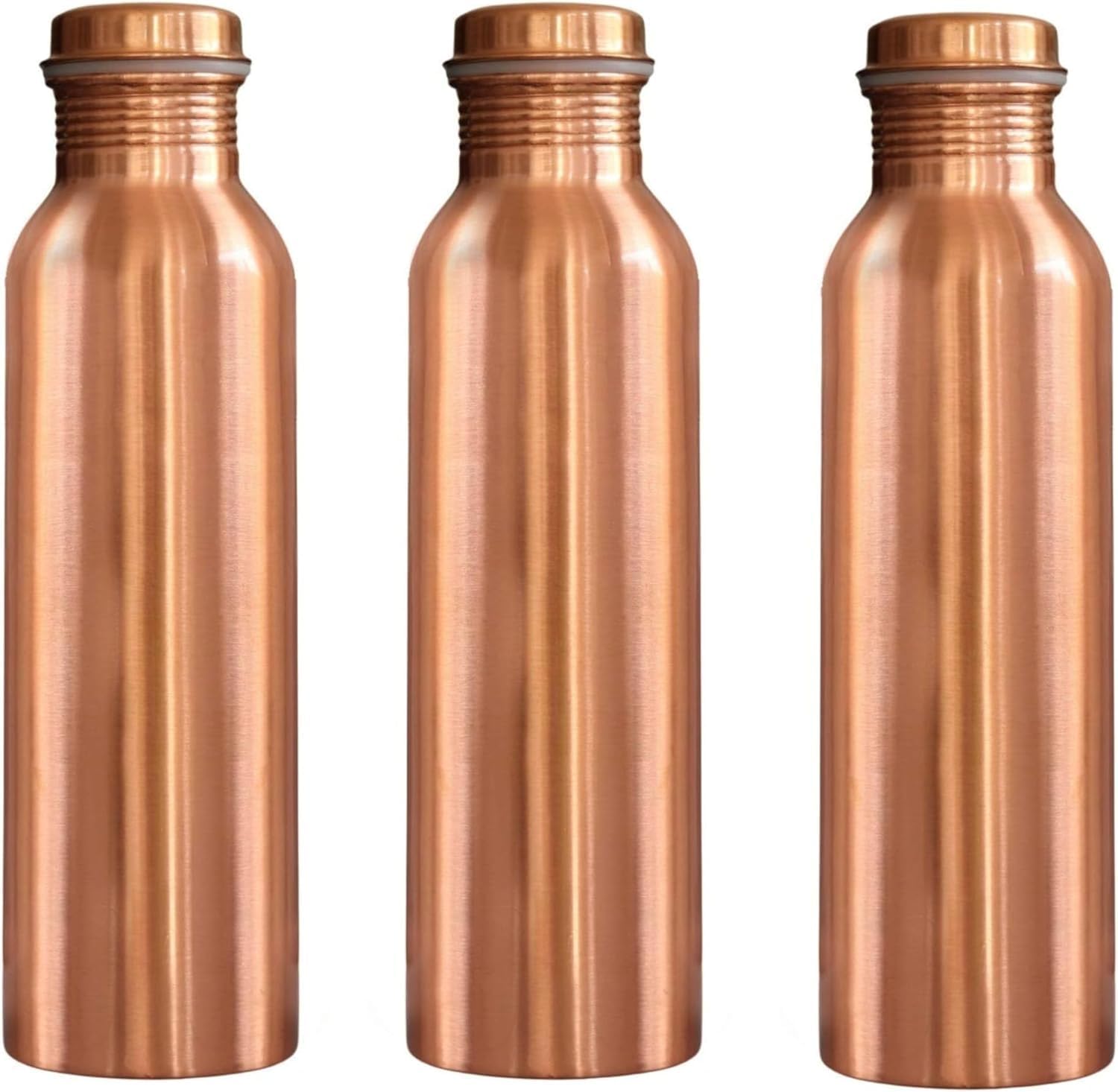 Handcrafted Pure Copper Water Bottle – 950 ML (32.5 Oz) Capacity | Plan Design | 100% Pure Copper Water Bottle Vessel | Leak-Proof | Authentic Bottle Pack of 3 (Plain)