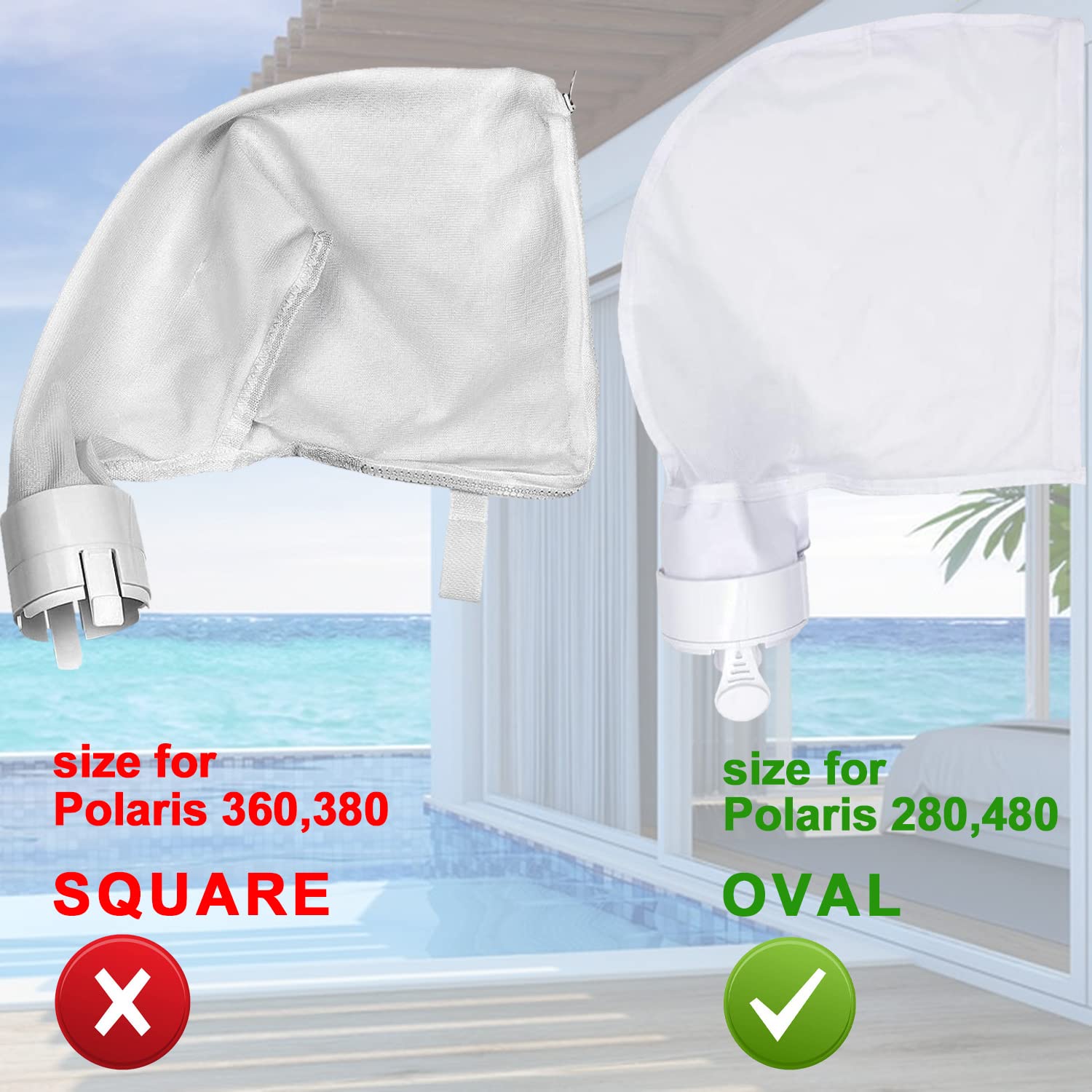 Lot de 2 Sacs Filtrants pour Piscine Polaris 280 & 480 avec Fermeture éclair et Fermeture (Blanc)