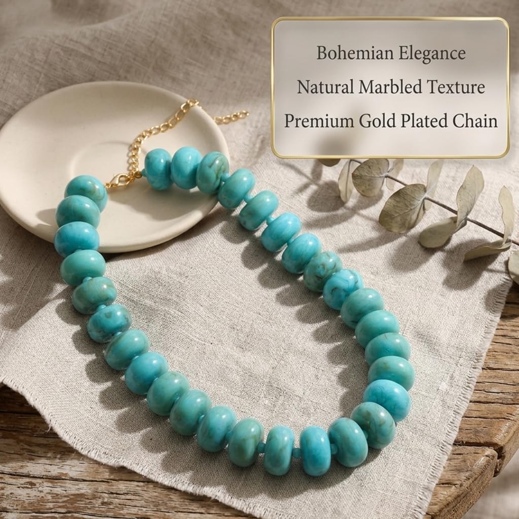 Chunky Bead Necklace for Women,Stone & Oversized Beaded Necklaces,Bold Statement Chain,Large Beads Necklace, Fashion Jewelry for Spring Summer Gifts