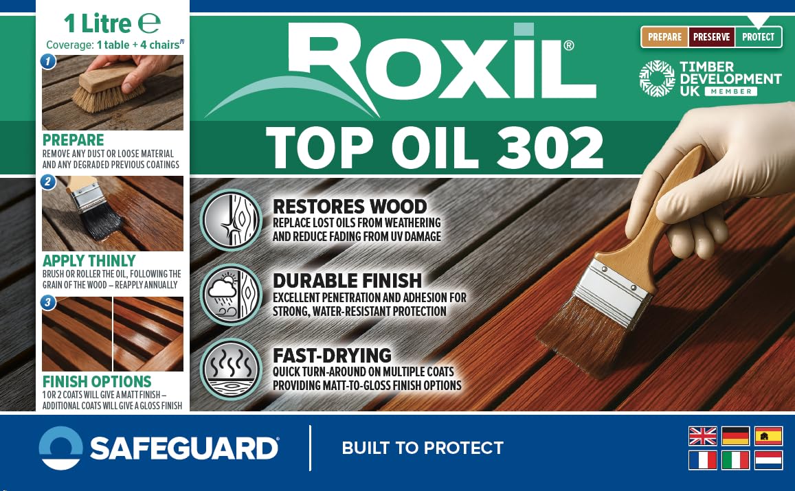 Roxil Olio Impermeabilizzante per Legno Esterno 1L Finitura Opaca Asciugatura Rapida