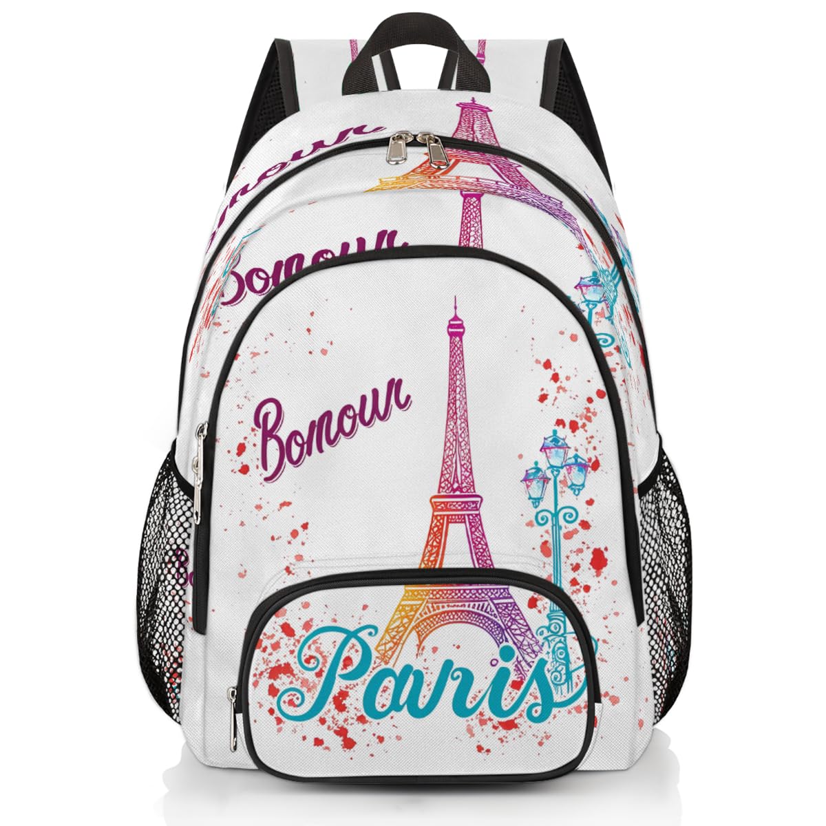 YPPAHHHH School Backpack for Boys Girls, Bonjour Paris Eiffel Tower Elementary School Bags Colorful Eiffel Tower Lightweight Bookbag Laptop Backpack